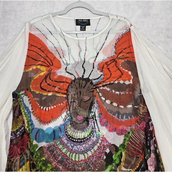 Ashro Kaftan Dress African Womens XL NEW Hand Painted Butterfly Tunic Top Shawl - Picture 4 of 13